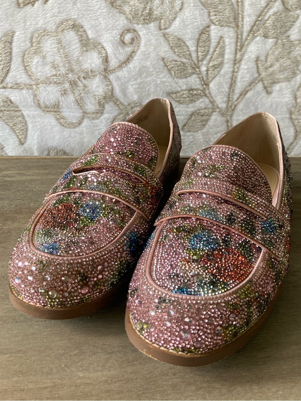 Betsey Johnson Aron Floral Shimmer Rhinestone Embellished Penny Loafers 8.5 - Picture 8 of 14